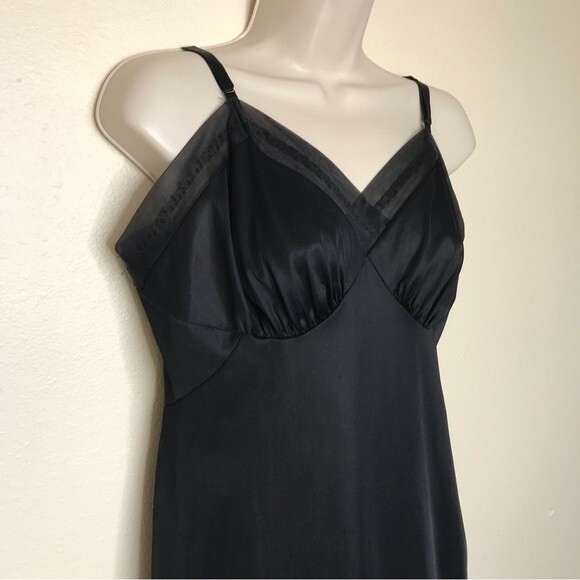Vintage 1960s Vanity Fair Black Full Slip Adjustable Strap Chiffon Trim Women 38 - Picture 2 of 14